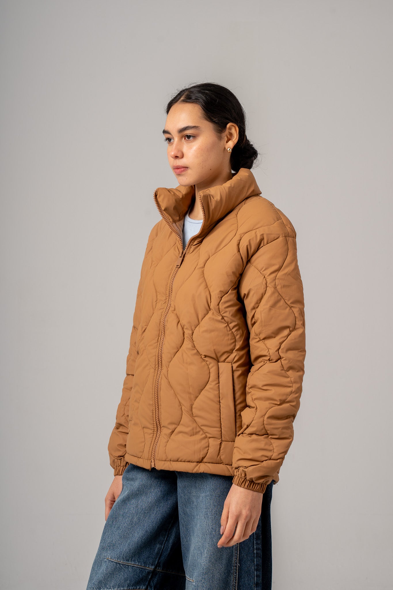 Khaki High Neck Puffer Jacket